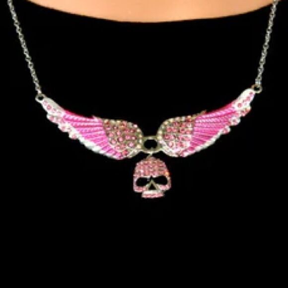 Heavy Metal Pink Skull Crystal Necklace - Picture 2 of 2